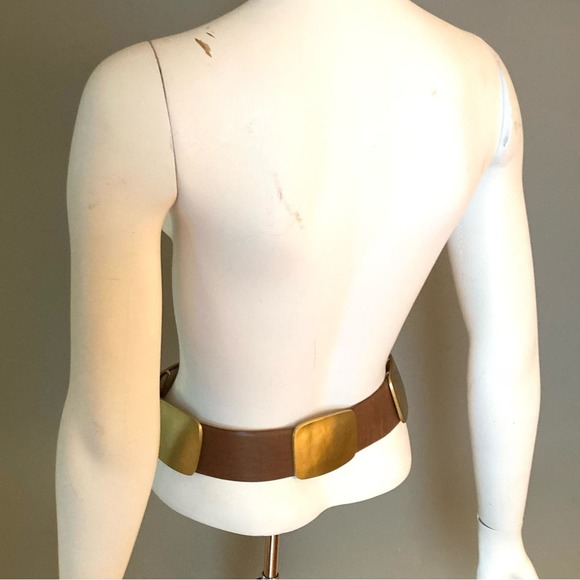 Donna Karan belt small leather chunky metal hardware western brown metallic main image 4